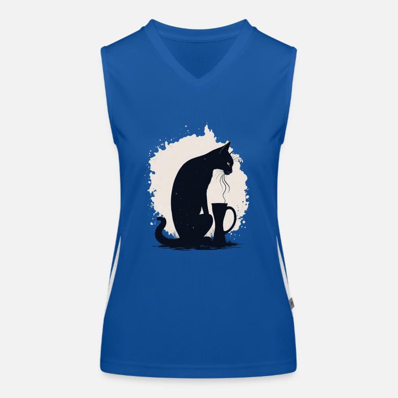 Chat noir avec tasse de café Débardeur respirant contrasté Femme
