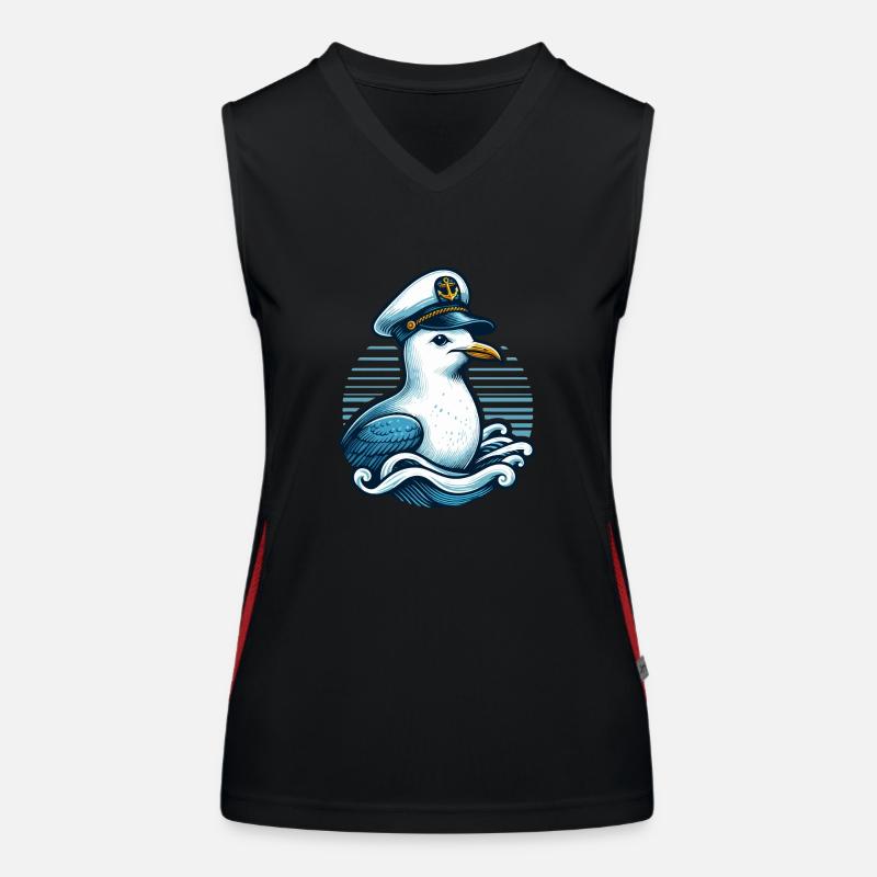 SEAGULL CAPTAIN CAP SEA WAVES MARITIME BLUE ANCHOR Women's Functional Contrast Tank Top