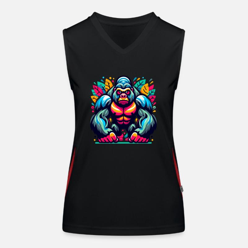 GORILLA AFFE TIER BUNT HERBST BLÄTTER ERNST WÜTEND Funktionelles Kontrast-Tank Top für Frauen