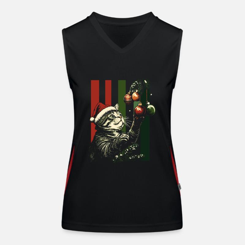 Katze Weihnachten Lichterkette Weihnachtsbaum Funktionelles Kontrast-Tank Top für Frauen