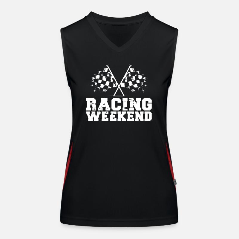 Voitures de week-end de course Symbole de course Drapeau Débardeur respirant contrasté Femme