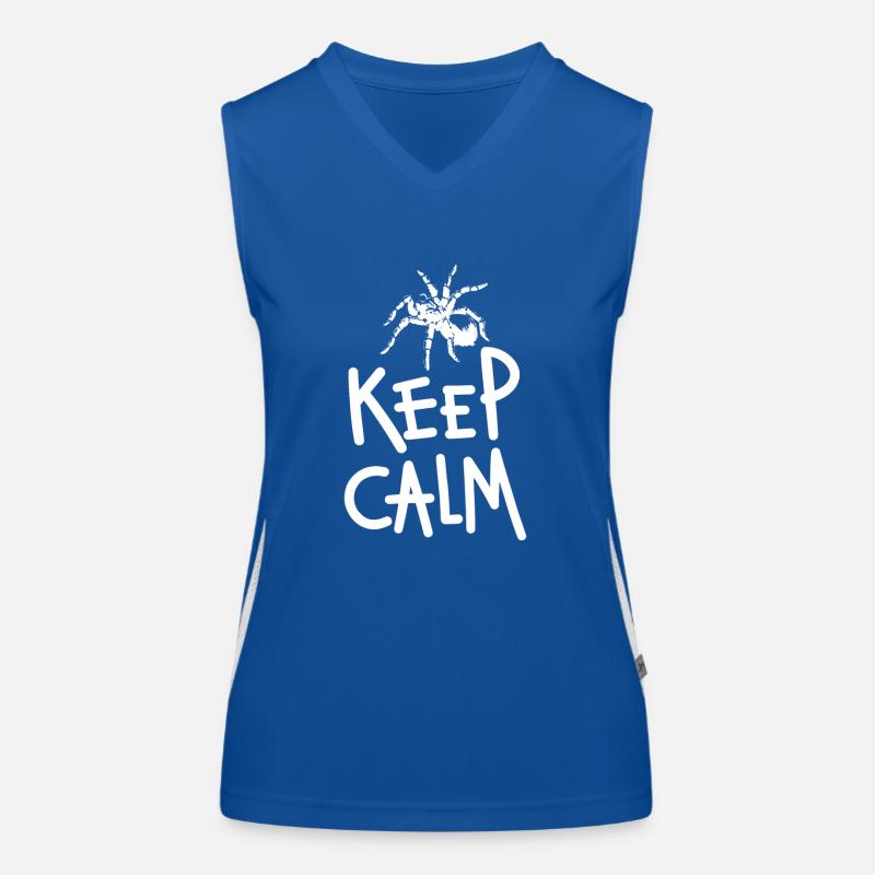 Keep Calm Tarantula Spider white horizontal desgin Women's Functional Contrast Tank Top