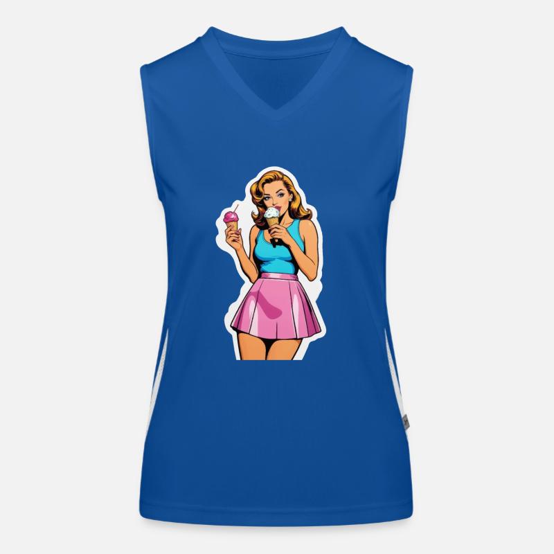 Retro Mädchen Eis essen Funktionelles Kontrast-Tank Top für Frauen