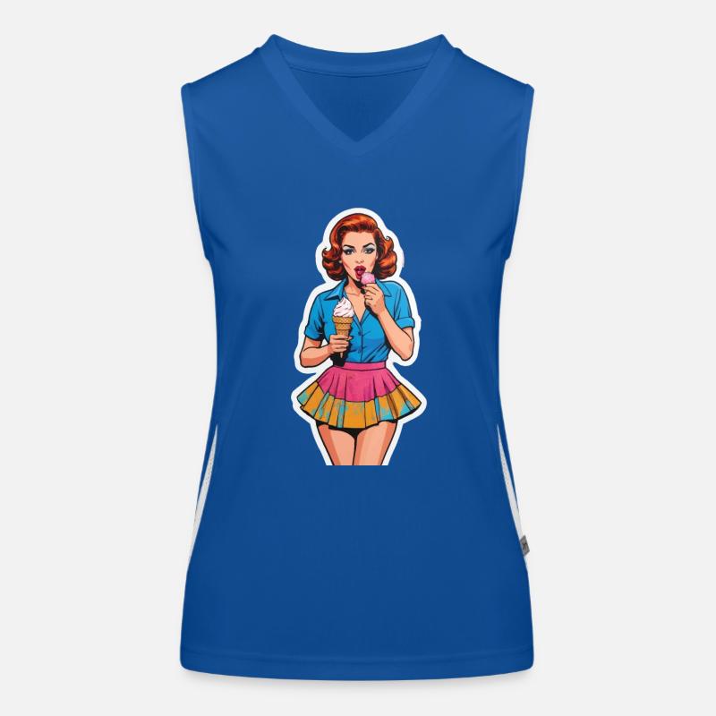Retro Mädchen Eis essen Funktionelles Kontrast-Tank Top für Frauen