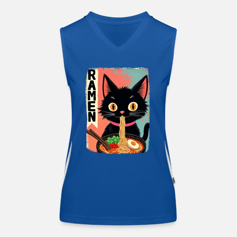 schwarze Anime Katze isst Ramen-Nudeln Funktionelles Kontrast-Tank Top für Frauen