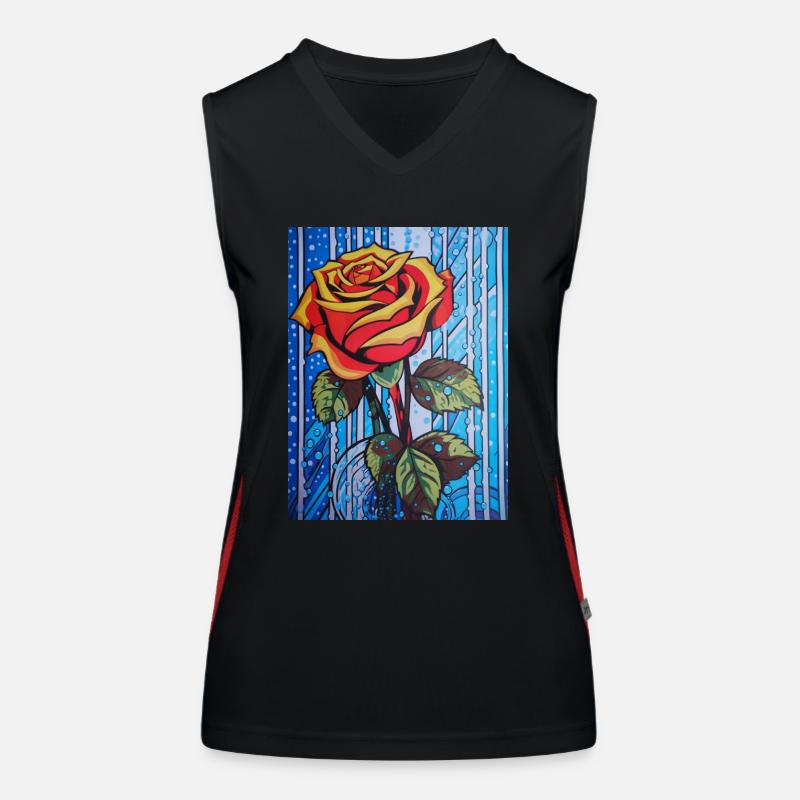 Pop Art Einzelne rote Rose graphisch stilisiert Funktionelles Kontrast-Tank Top für Frauen