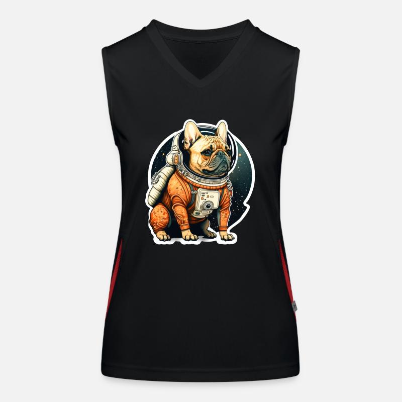 Français bouledogue dans l’espace, drôles de chiens! Débardeur respirant contrasté Femme