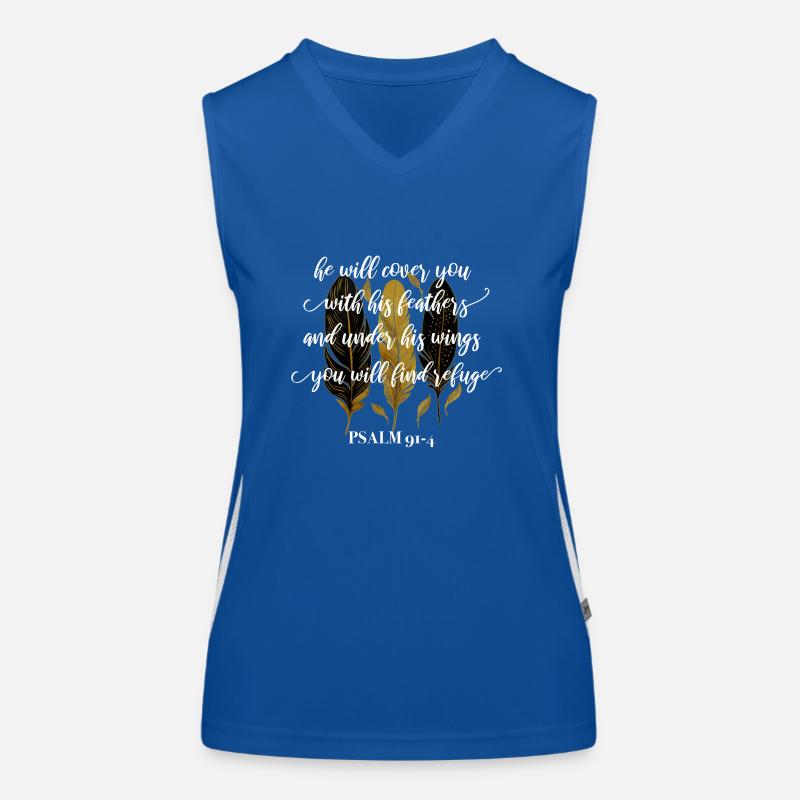 Bibelvers Psalm 91:4 Funktionelles Kontrast-Tank Top für Frauen