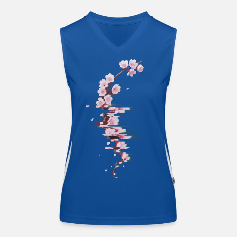Glitch Kirschblüte moderner Blütenzweig Funktionelles Kontrast-Tank Top für Frauen
