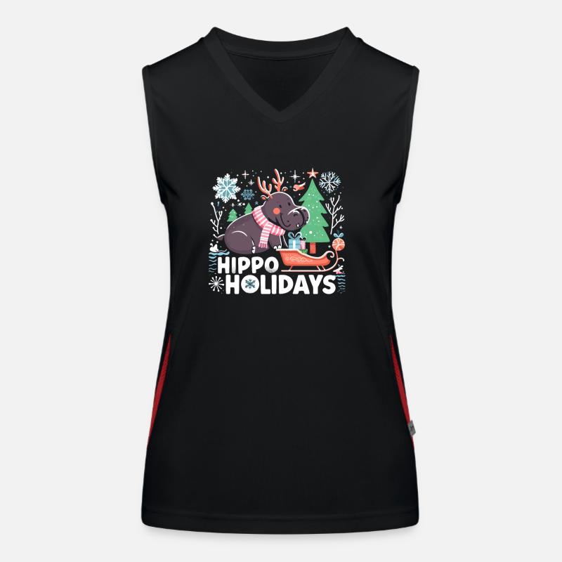Weihnachten Nilpferd Weihnachtsmann Funktionelles Kontrast-Tank Top für Frauen