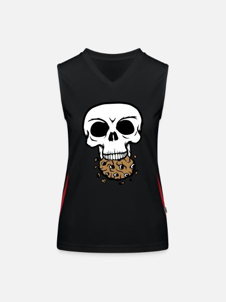 skull dead death die head bones skeleton dead - Women's Functional Contrast Tank Top - black/red - Front