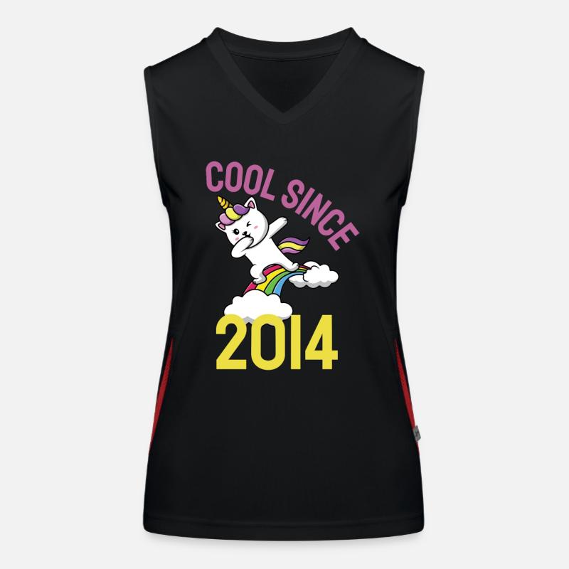 Cool since 2014 Dabbing cat 8th birthday Women's Functional Contrast Tank Top