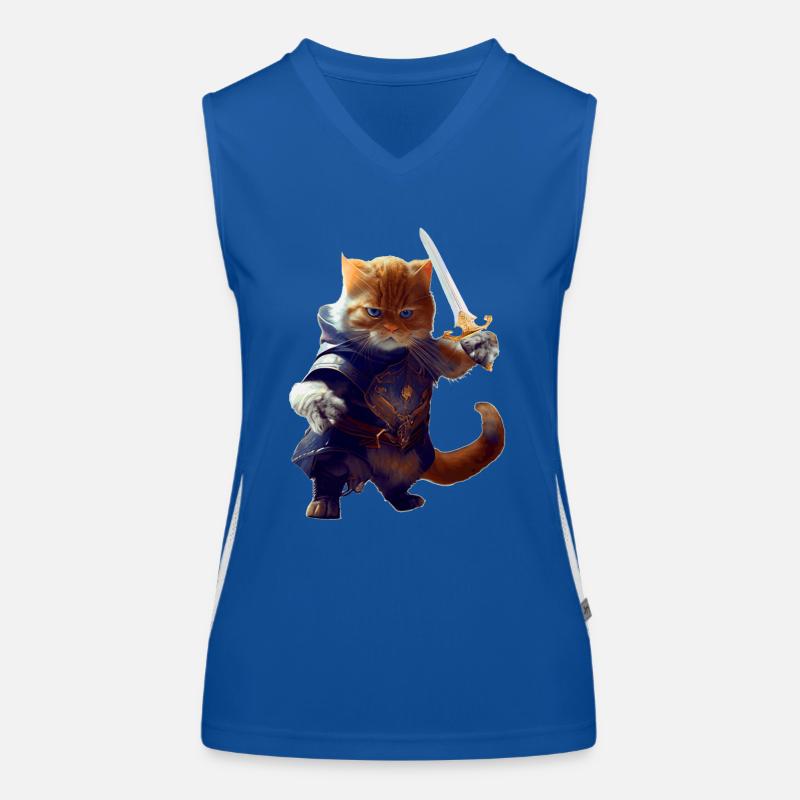 Chevalier chat combattant avec épée et bravoure Débardeur respirant contrasté Femme