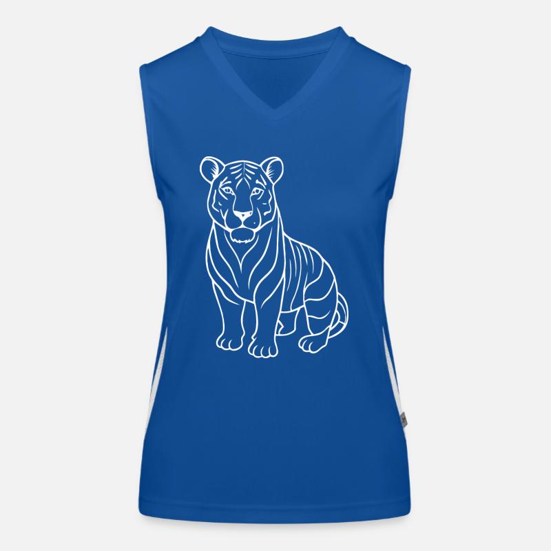 Simple Tiger - Line Drawing Women's Functional Contrast Tank Top