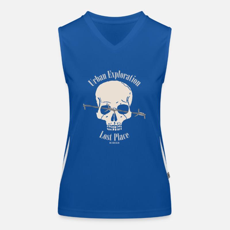 Urbex Schädel mit Werbung Funktionelles Kontrast-Tank Top für Frauen
