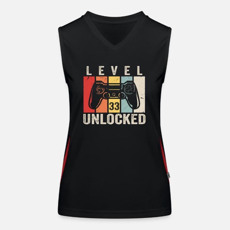 Level 33 Unlocked 33 Jahre Geburtstag Geschenk Funktionelles Kontrast-Tank Top für Frauen