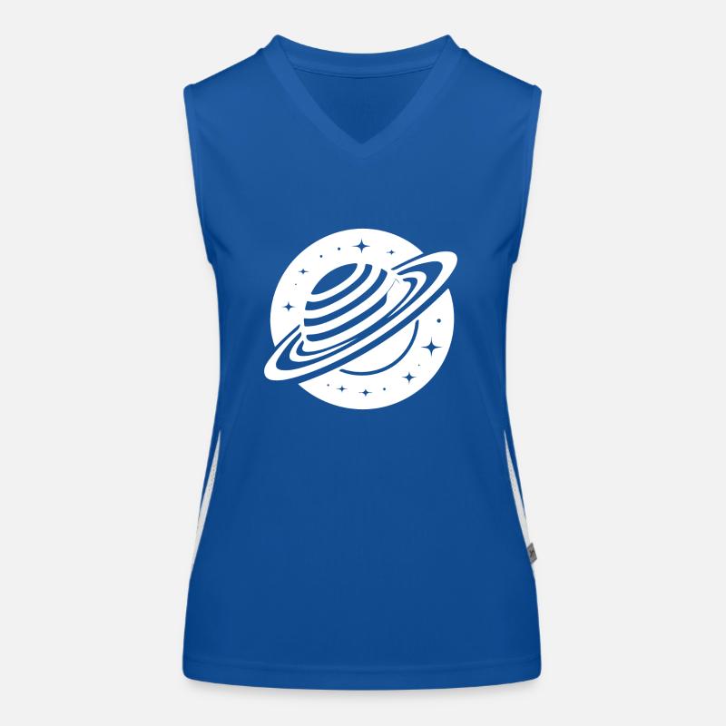 Planète spatiale Saturne avec système d’anneaux et étoiles Débardeur respirant contrasté Femme