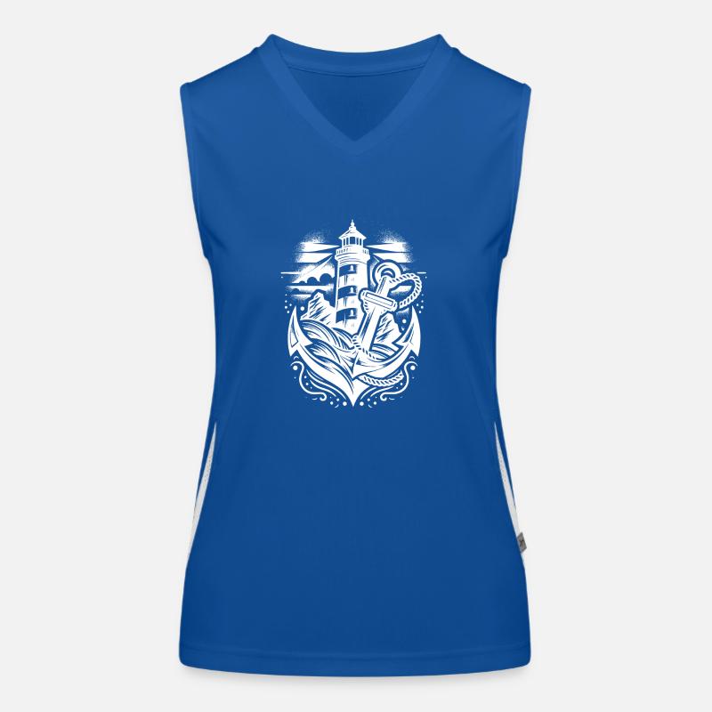 Leuchtender Leuchtturm an der Küste mit Anker Funktionelles Kontrast-Tank Top für Frauen