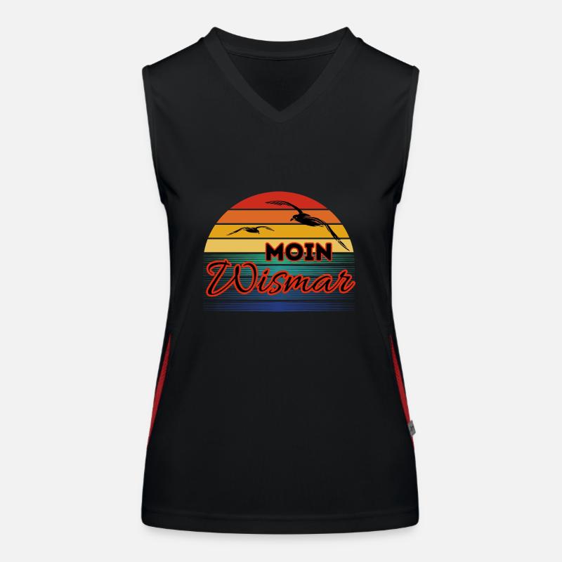 Moin Wismar mit Möwe im Retro Style Funktionelles Kontrast-Tank Top für Frauen