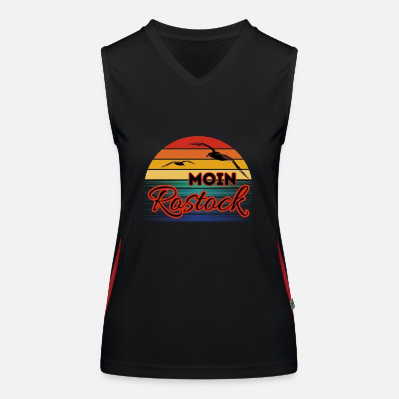 Moin Rostock mit Möwe im Retro Style Funktionelles Kontrast-Tank Top für Frauen