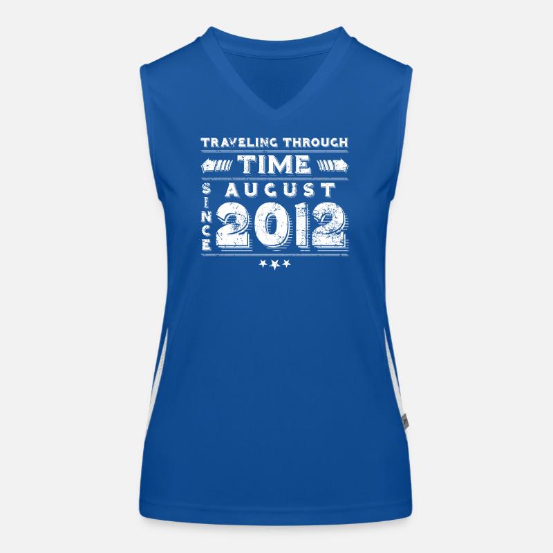 Vintage Zeitreise Geburtstags Design August 2012 Funktionelles Kontrast-Tank Top für Frauen