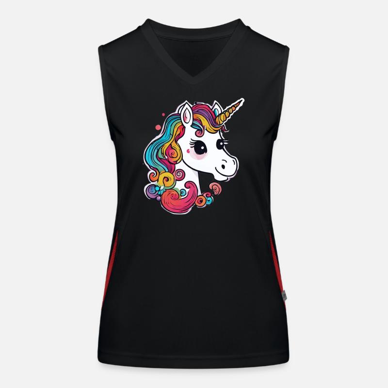 Freundliches buntes Einhorn mit Regenbogenmähne Funktionelles Kontrast-Tank Top für Frauen