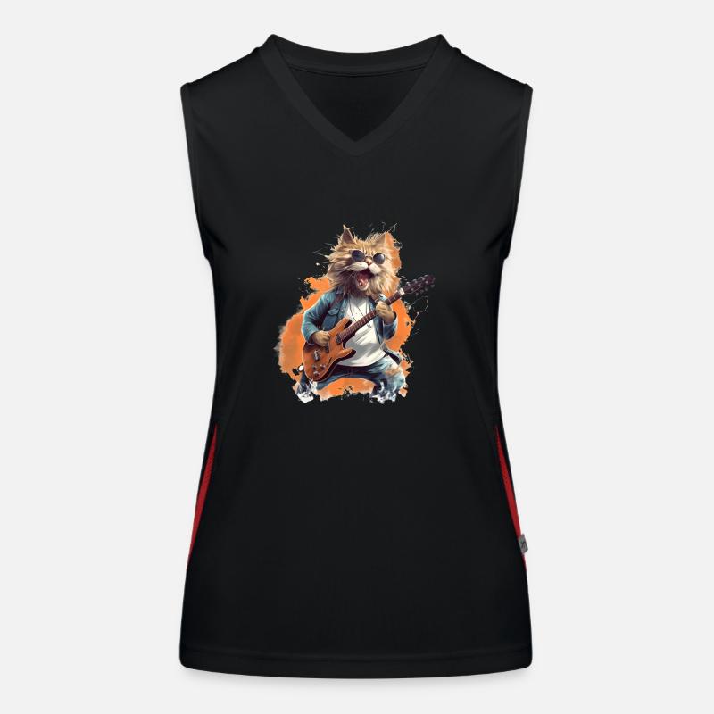 Singing guitar playing cat Women's Functional Contrast Tank Top