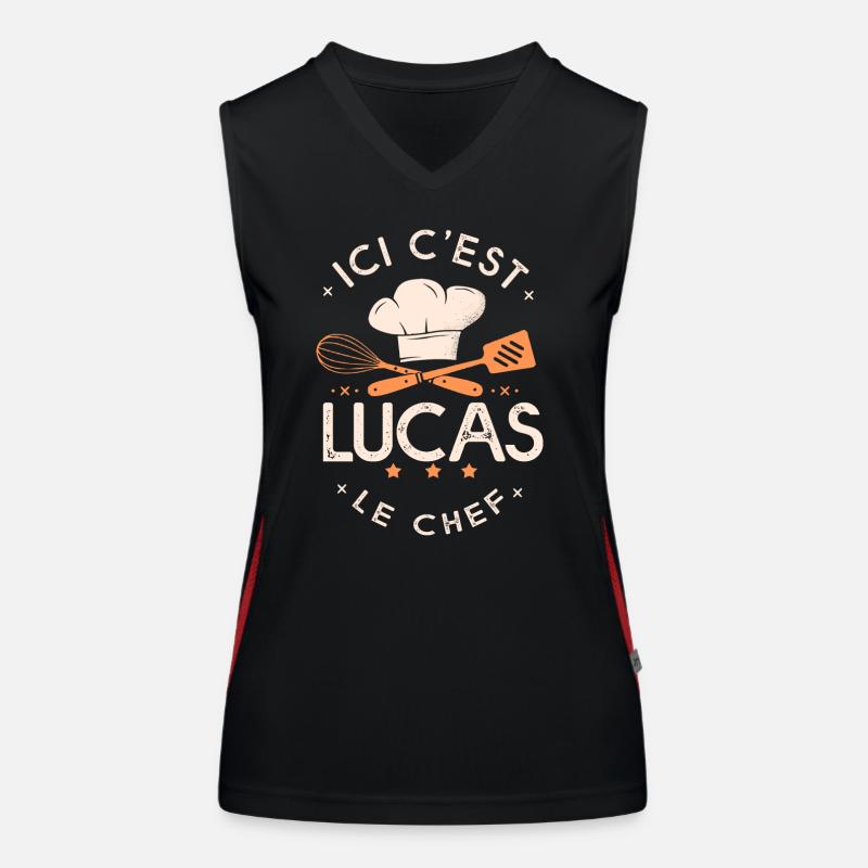 Lucas Chef Ici c est lucas le chef cuisinier Débardeur respirant contrasté Femme
