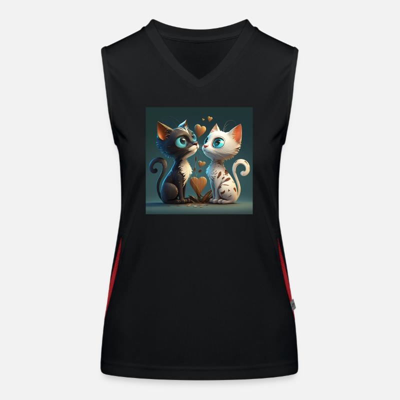 Cartoon Kitten mit Herz Funktionelles Kontrast-Tank Top für Frauen