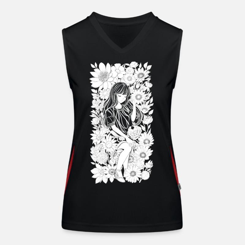 Blumen Mädchen Schwarz Weiß Grau - DIGITAL Funktionelles Kontrast-Tank Top für Frauen