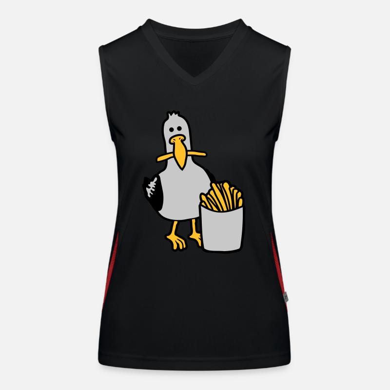 Glückliche Möwe geklaute Pommes Funktionelles Kontrast-Tank Top für Frauen