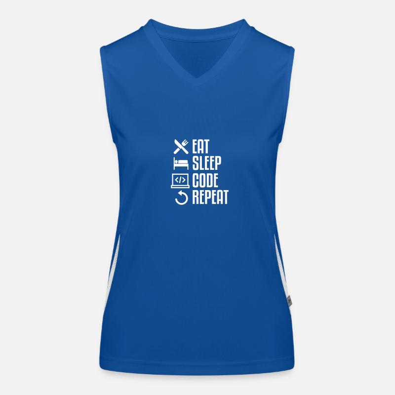 EAT SLEEP CODE REPEAT WHITE Computer T-Shirt Funktionelles Kontrast-Tank Top für Frauen