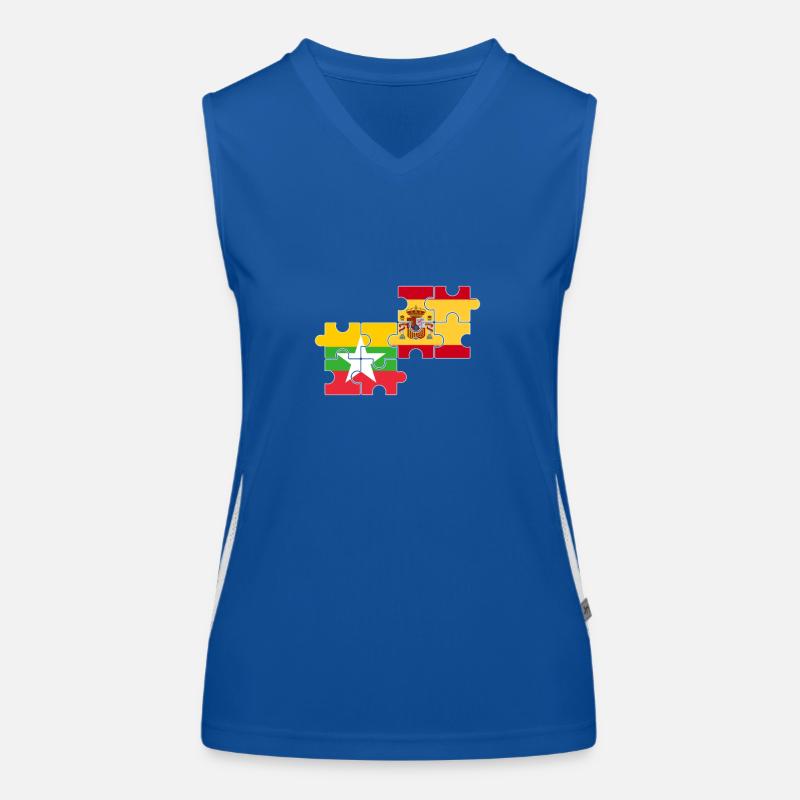 Myanmar Spanien Flagge Spanisch Myanmare Funktionelles Kontrast-Tank Top für Frauen