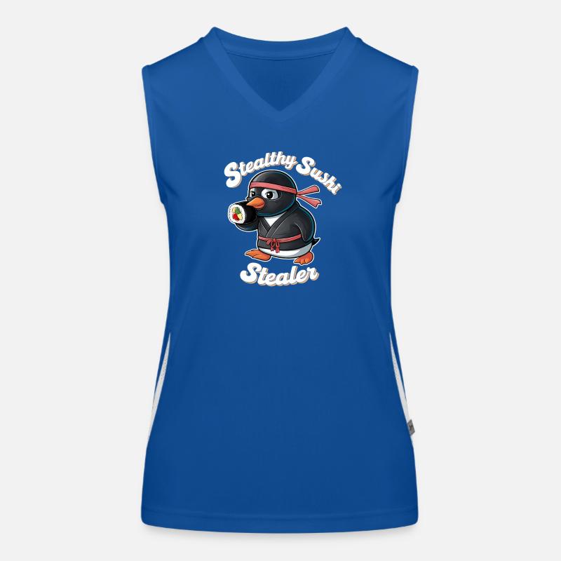 Ninja Penguin Stealing Sushi Women's Functional Contrast Tank Top
