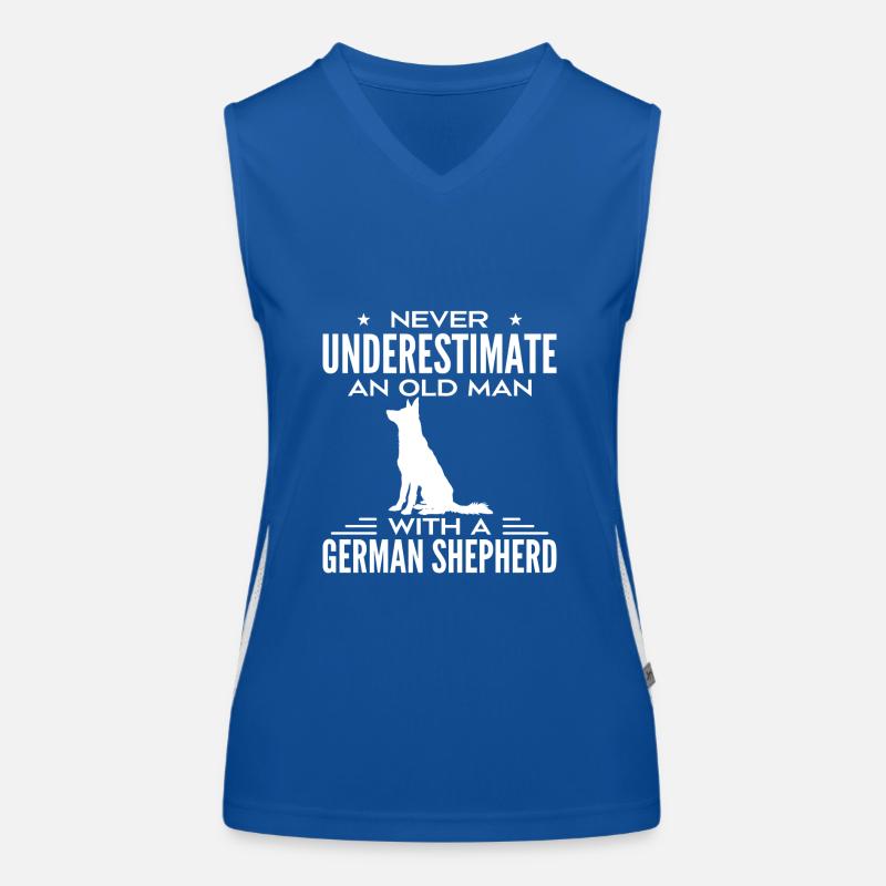 Never Underestimate Old Man With A German Shepherd Women's Functional Contrast Tank Top