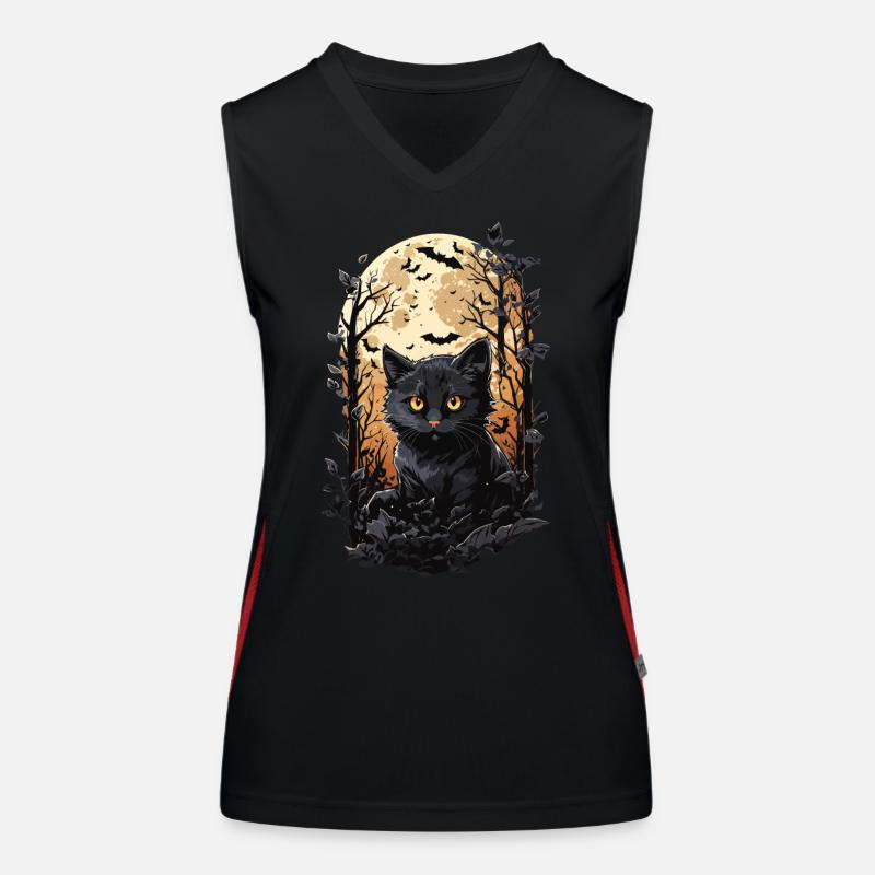 Cat Full Moon Halloween Spell Magical Cats Women's Functional Contrast Tank Top