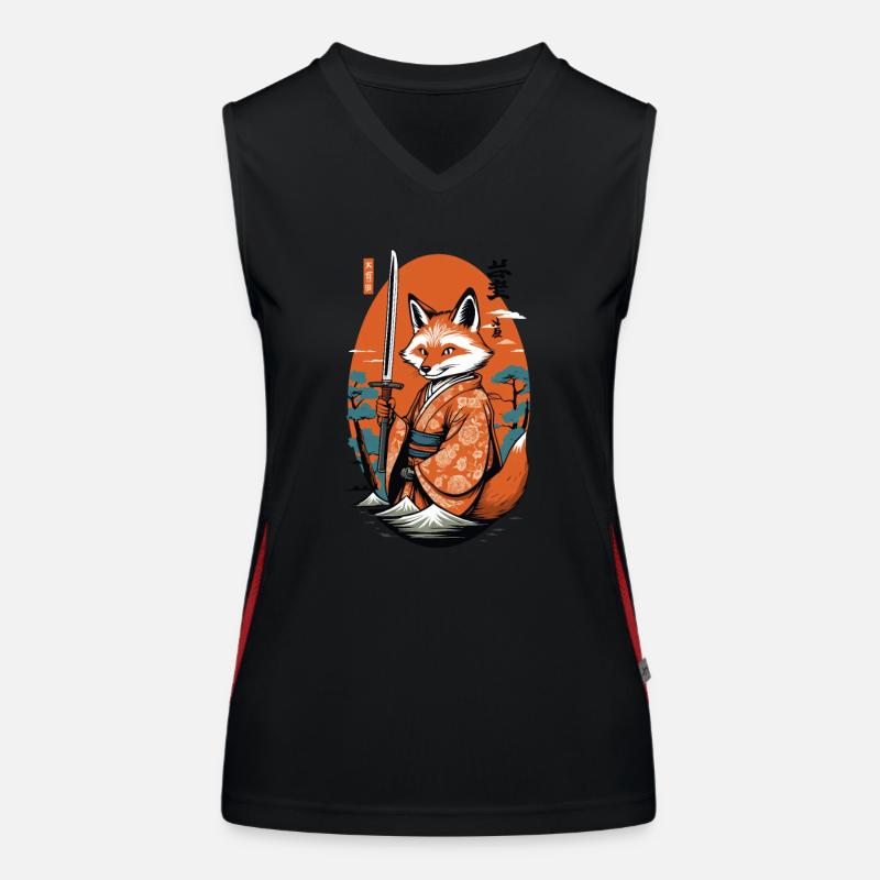 Kitsune Samurai Fox Vintage Ukiyo-e Style Débardeur respirant contrasté Femme