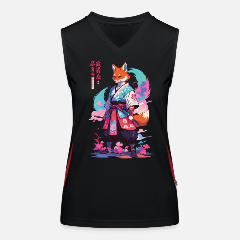 Kitsune Samurai Fuchs Aesthetic Vaporwave Stil Funktionelles Kontrast-Tank Top für Frauen