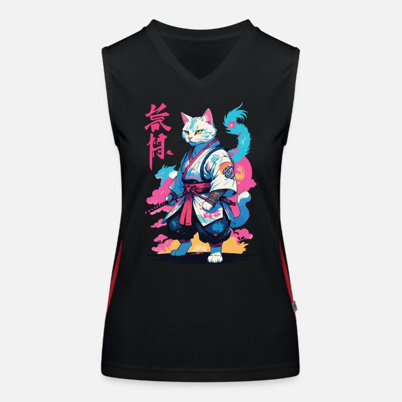Samurai Katze Vaporwave Aesthetic Japan Kunst Funktionelles Kontrast-Tank Top für Frauen