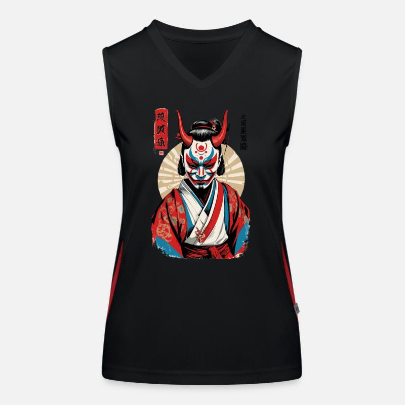 Oni Dämonen Maske Japanisches Samurai Kunstwerk Funktionelles Kontrast-Tank Top für Frauen
