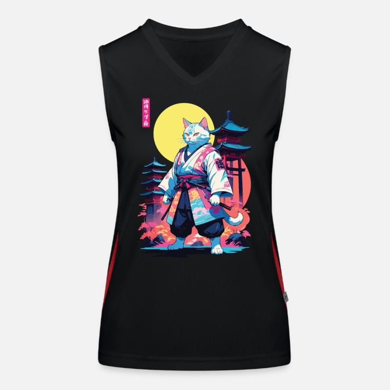Conception esthétique Samurai Cat Vaporwave Débardeur respirant contrasté Femme