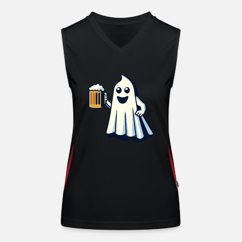 Funny Boozing Ghost Halloween Party Women's Functional Contrast Tank Top