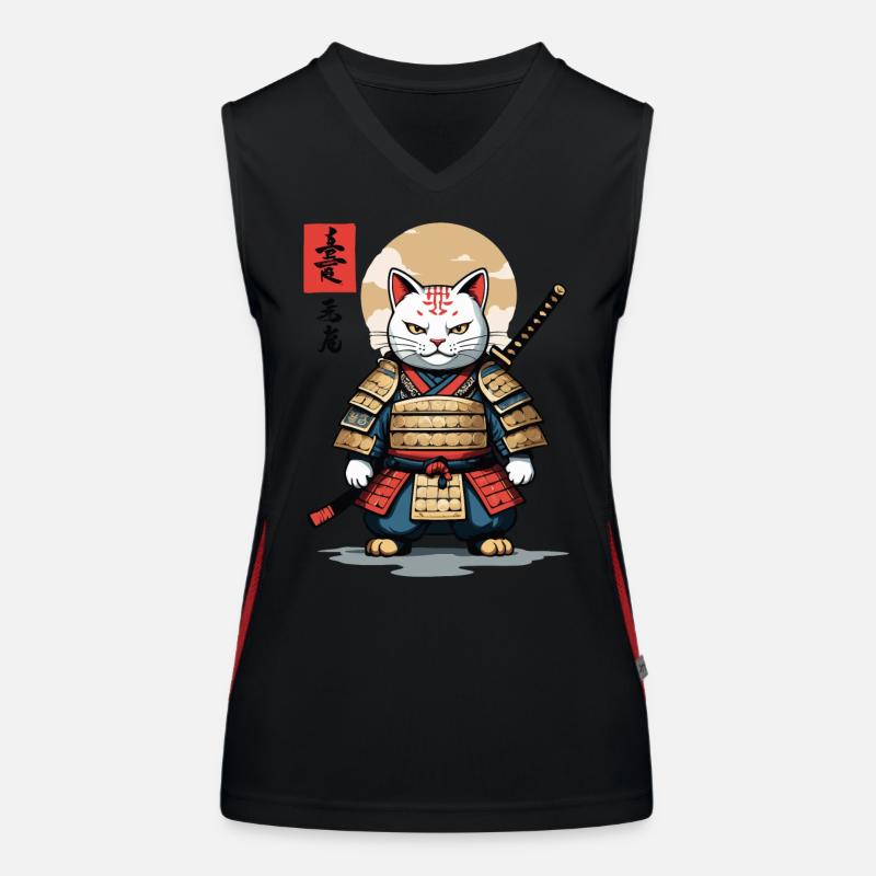 Samurai Katze Asiatischer Ukiyo-E Stil Aesthetic Funktionelles Kontrast-Tank Top für Frauen