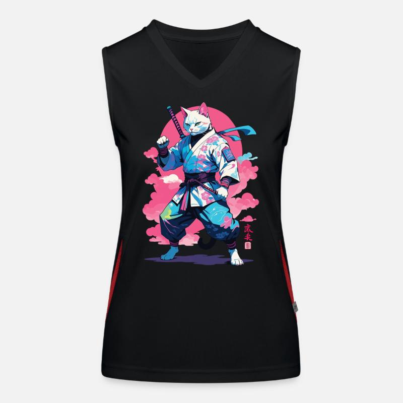 Conception esthétique Samurai Cat Vaporwave Débardeur respirant contrasté Femme