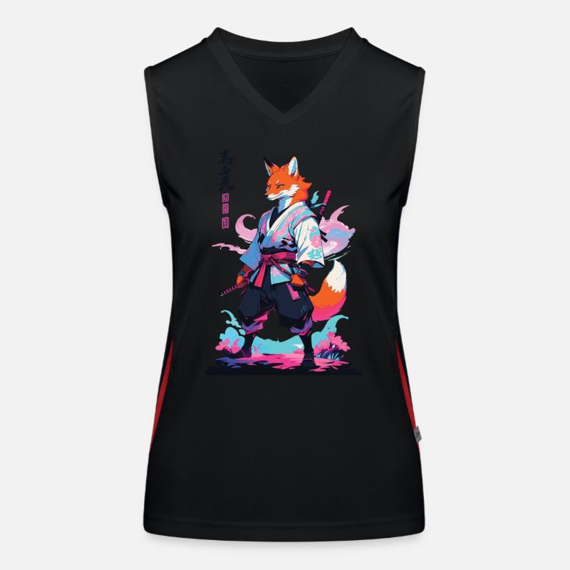 Kitsune Samurai Fuchs Aesthetic Vaporwave Stil Funktionelles Kontrast-Tank Top für Frauen