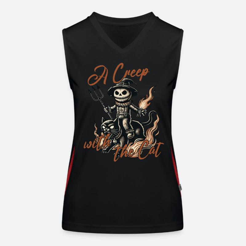 Halloween: Ein Unheimlicher Mit Der Katze Funktionelles Kontrast-Tank Top für Frauen