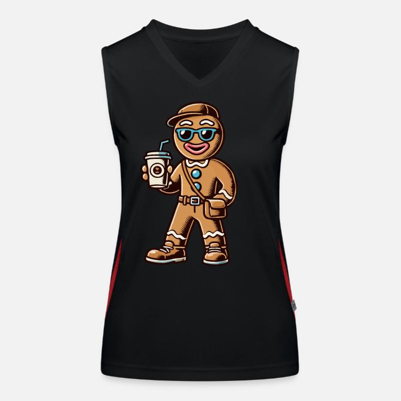 Funny gingerbread man with coffee for Christmas - Women's Functional Contrast Tank Top - black/red