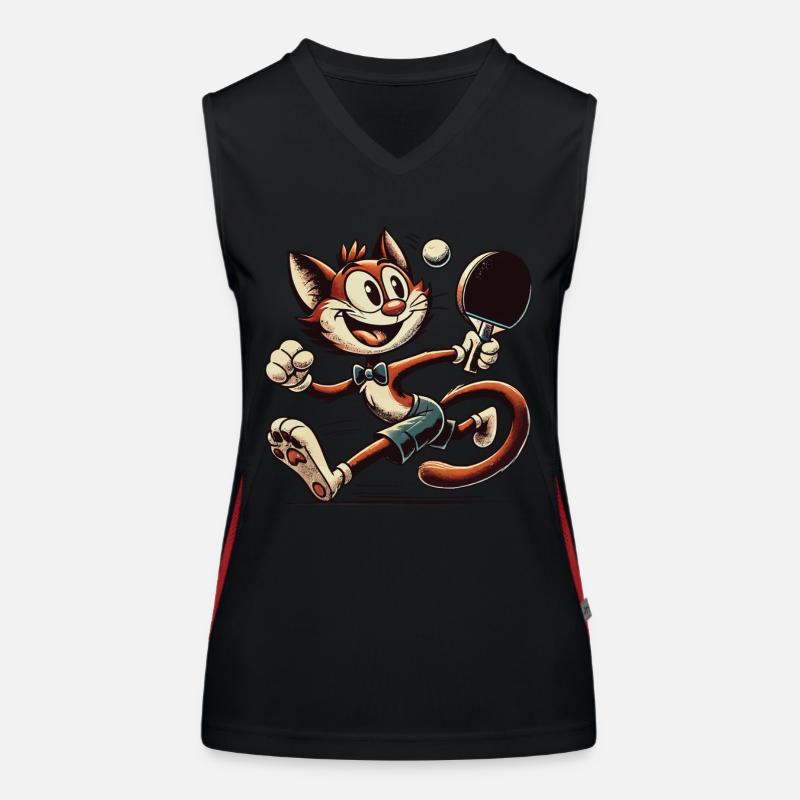 Drôle Chat de dessin animé rétro jouant au tennis de table Débardeur respirant contrasté Femme