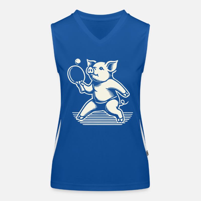 Funny cute pig playing table tennis Women's Functional Contrast Tank Top