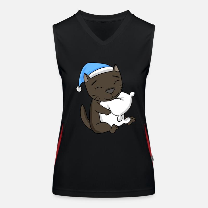 Sleeping Tired - Cat with Pillow and Sleepy Cap Women's Functional Contrast Tank Top